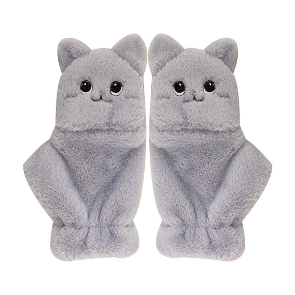 Winter Faux Furs Fingerless Wool Gloves Thermal Insulation Warm Convertible Mittens Flap Cover for Women Girls