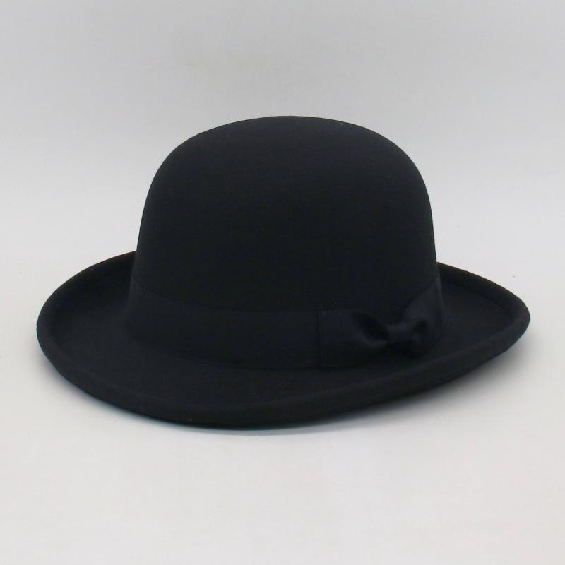 

British American Curled Wool Top Hat Retro Flanged Hat British Wind Knight Equestrian Hat Large Size Head Circumference Hard Felt Hat one size [curly bob]