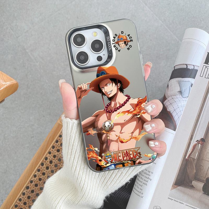 ONE PIECE Luffy Ace Mobile Phone Case iPhone17pm Trendy Cool Anti-drop Colored Silver IMD Apple 16pro Boys