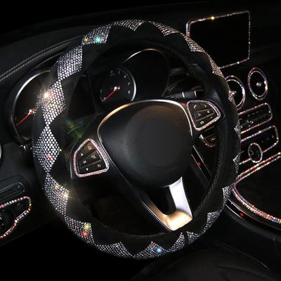 Coprivolante per auto in peluche colorato ricoperto di strass 38 cm antiscivolo