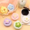 Cute Cartoon Knitted Flower Air Cushion Comb Portable Folding Mirror Hair Brush for Women Girls Travel 1pcs