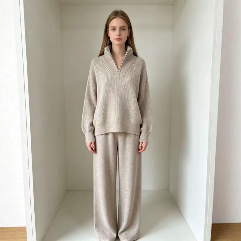 Womens Oversized Knit Sweater Wide Leg Pants Set Casual Solid Color Lounge Outfit Winter