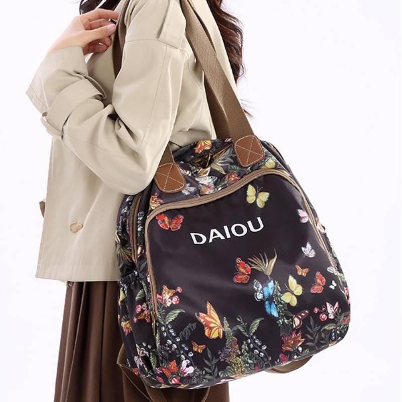 Butterfly Print Nylon Casual Travel Backpack With Waterproof Design For Outdoor Use