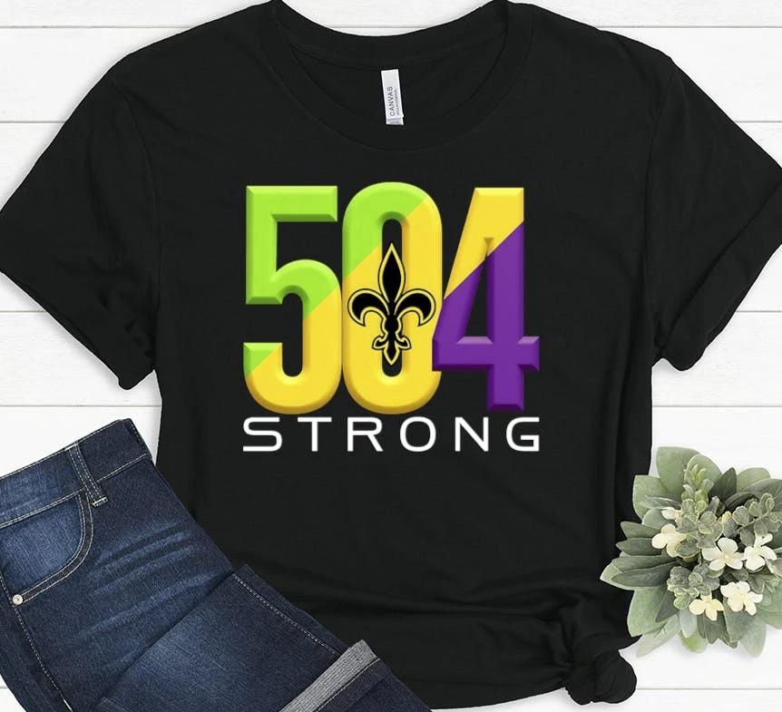 Mardi Gras 504 Strong New Orleans Pride Fat Tuesday T shirt S