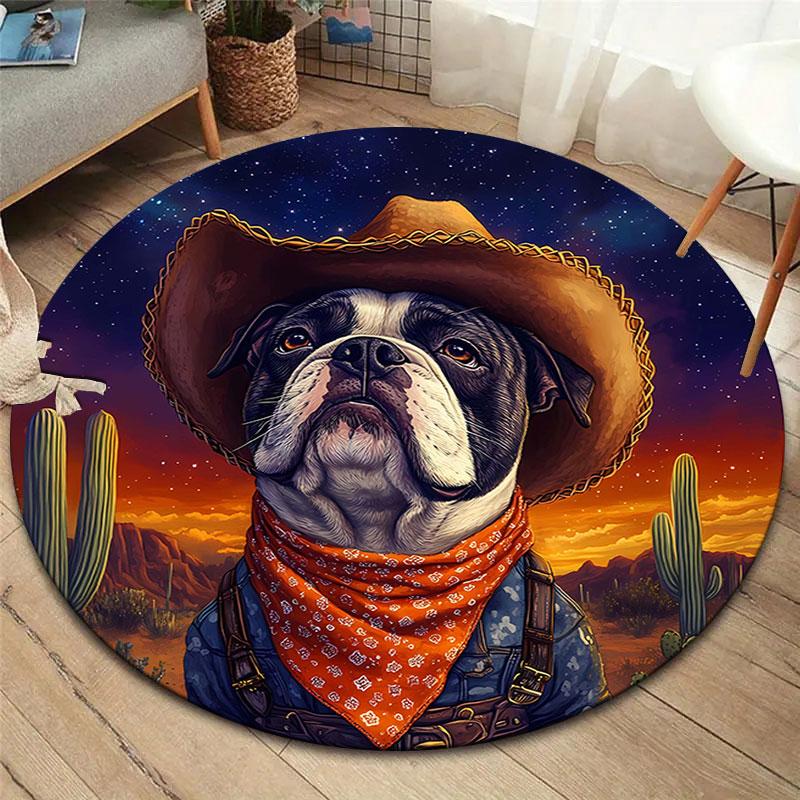 Cool animal cowboy styleRound Area Rug,Carpet Rug for Living Room Bedroom Sofa Playroom Decor,Non-slip Floor Mat