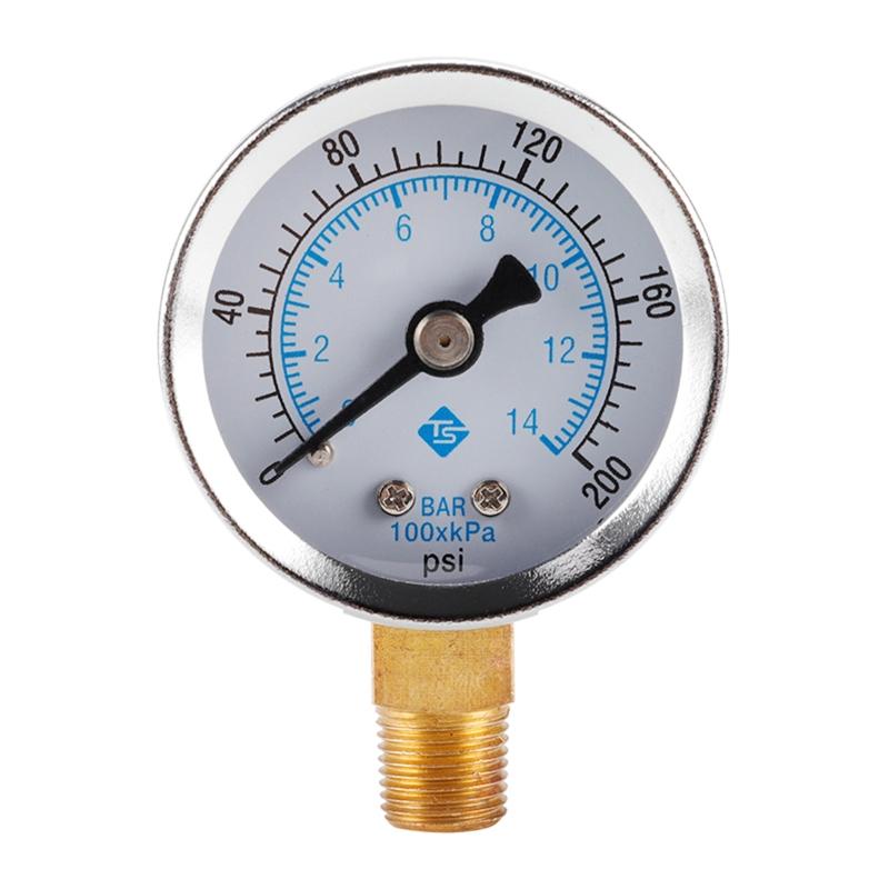 Compact Pressure Gauge 0-200psi 0-14bar Water Pressure Gauge Dial Meter 1/8" NPT for bar/psi Measurement Stainless Steel