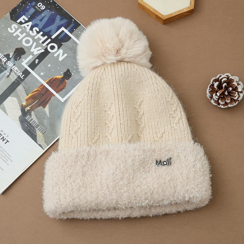 Korean Version with Versatile Gold Wire Plus Velvet Rabbit Fur Warm Hat Winter Outdoor Cold Hat Big Head Flange Hat