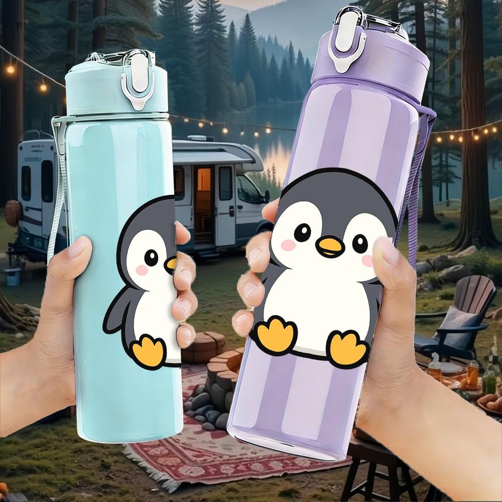 1PC Penguin Cartoon Pattern 750ml Color Plastic Sports Water Bottle Leakproof Flip Straw Lid Suitable for Sports Office Home Use