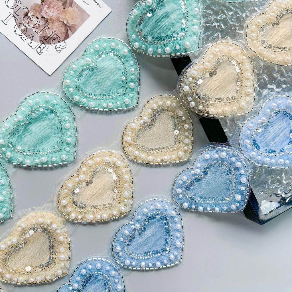 Exquisite Herzperlen-Spitze Pailletten-Spitze Kleidung Lolita-Kleid Tasche Haarschmuck Dekorative Spitzen-Accessoires