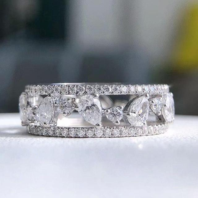 Luxusní stříbrné prsteny slibu pro ženy Bling Bling Kubická zirkonie Módní dámský prsten na prst Párty Všestranné šperky