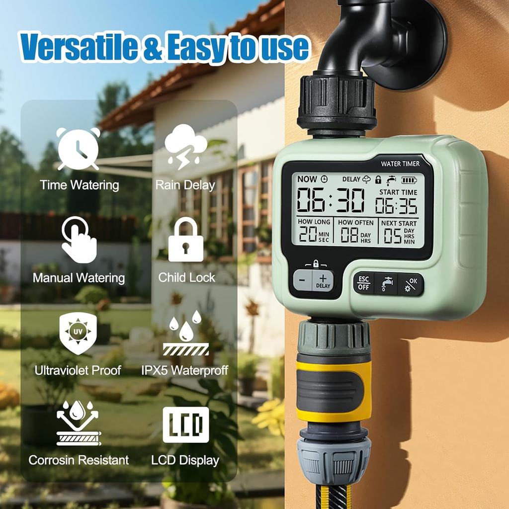 CROSOFMI Watering Timer,Sprinkler Timer Programmable Garden Outdoor Hose Faucet Timer with Rain Delay/Manual/Automatic Watering System,Waterproof