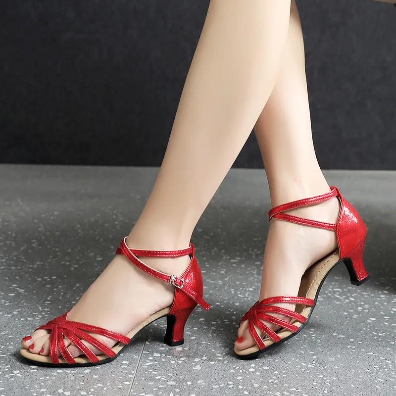 Latin Dance Shoes Women Square Dance Social Soft Sole Waltz Lightweight Shockproof Synthetic Leather Shoes Adults
