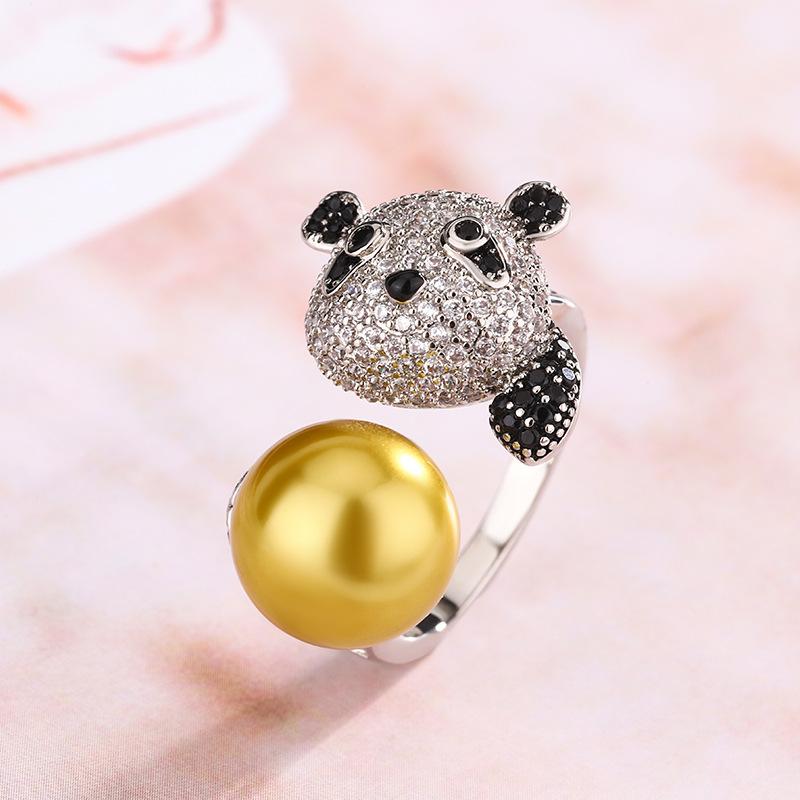 

Осенние украшения Имитация жемчуга кольцо Милый Mengmeng Panda Открытое кольцо Женская мода