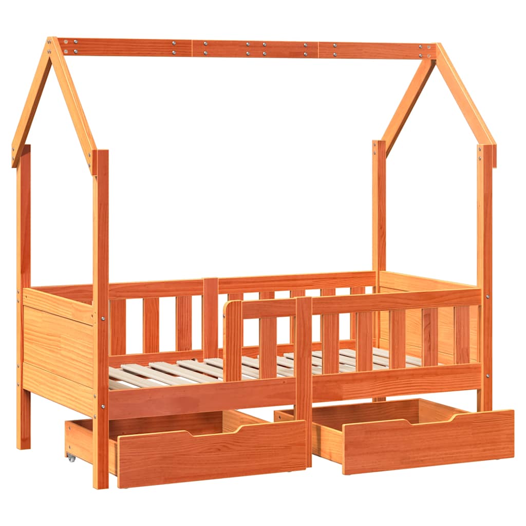 Kids Bed with Drawers 70x140 cm Solid Pine Wood