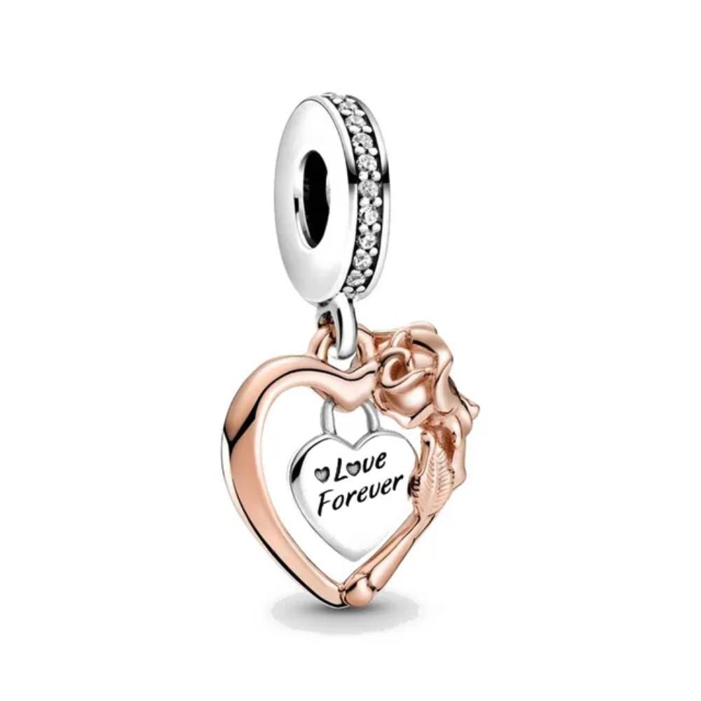 NEW 925 Silver Charm Fit Original Bracelet Accessories Women Jewelry Love Series Cupid Pink Heart Rose