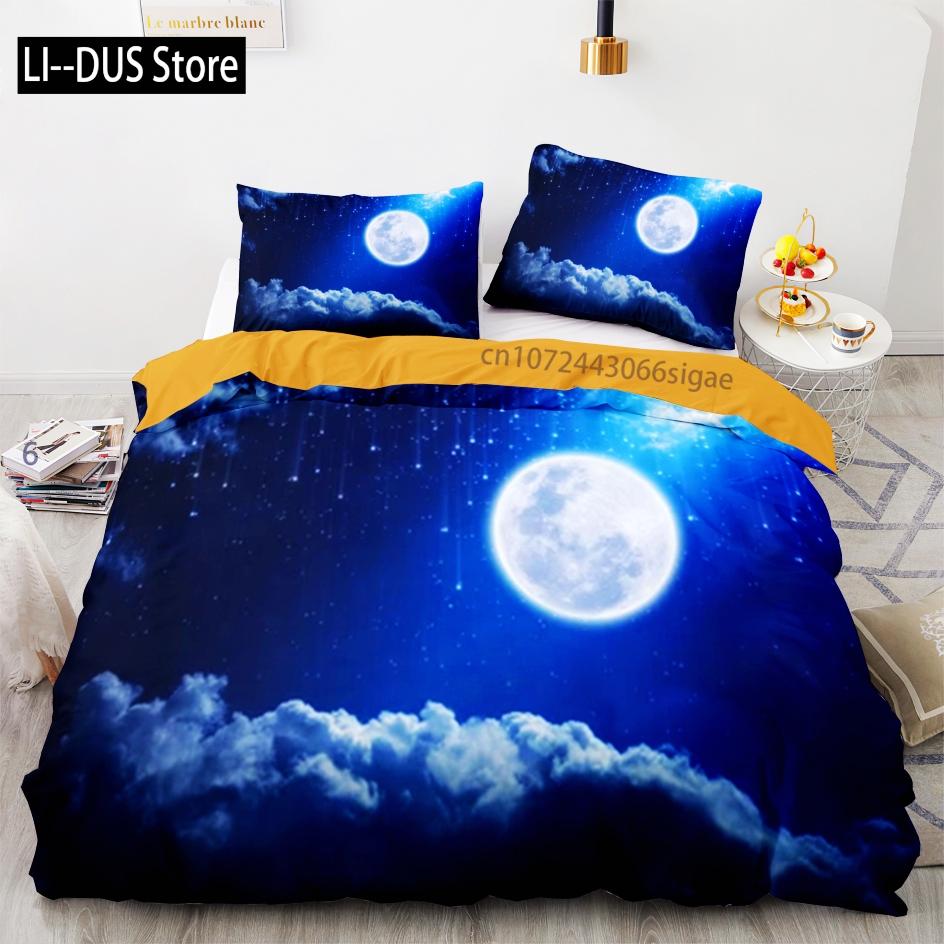 New Space Galaxy Aurora Sunset Glow Bedding Set Single Twin Full Queen King Size Sky Stars Cloud Bed Set Aldult Kid Duvetcover 5