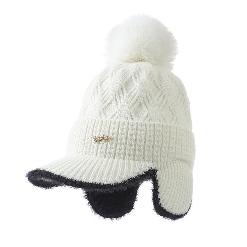 Autumn and Winter Velvet Warm Duck Knitted Hat Outdoor Leisure Cold Wind Snow Ear Hat Women's Winter Knitted Wool Hat Outdoor Travel Windproof Hat