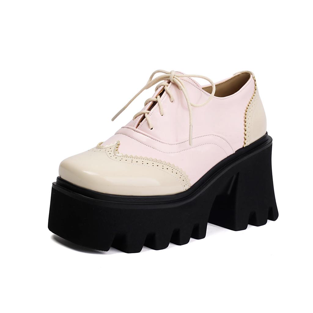 British Style Lace-up Student Shoes Color Matching Platform Single Shoes