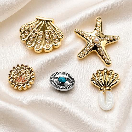5 Stuks/Set Zomer Schoenschoonmakers Goudkleurig, Strand Schoendecoraties met Oceaan Thema, Nep Parel Zeester Schelp Schoenschoonmakers voor Vrouwen Meisjes Klompen