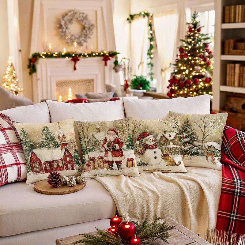Christmas Pillowcase Santa Claus Printed Polyester PillowSofa Decorative Cushion CoverHoliday Gift