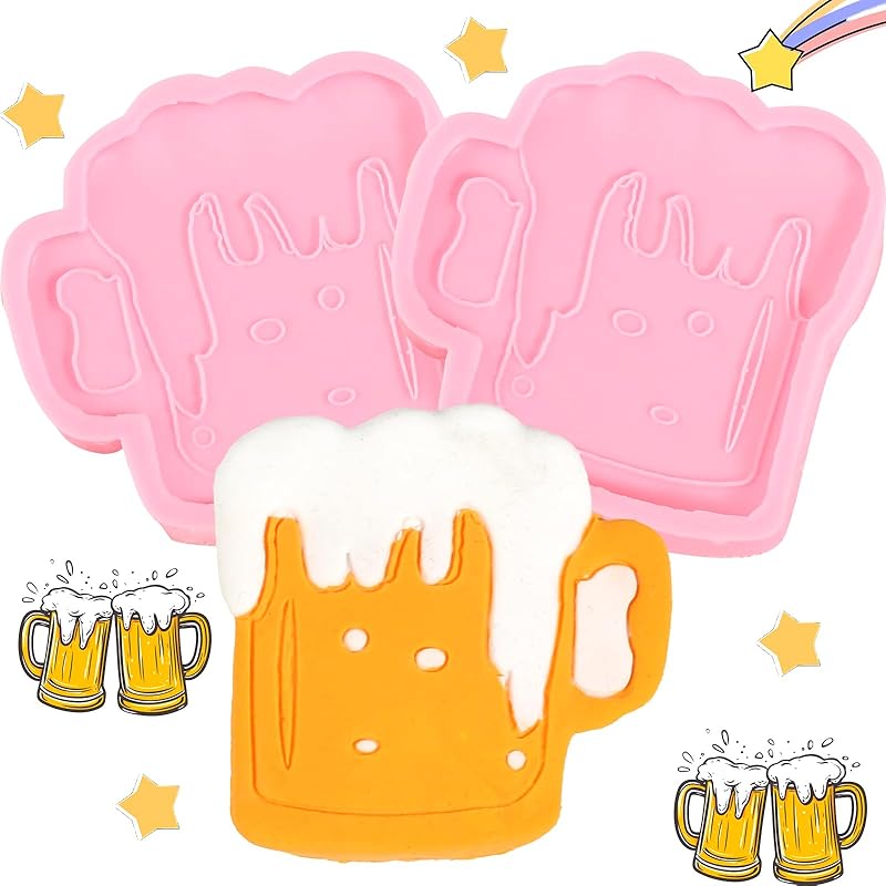 2 Pcs Creative Beer Shape Silicone Molds, Cute Beer Cup Fondant Mold, For Kitchen Baking, Candy, Biscuits, Chocolate, Cake Decoration, Chewing Gum,