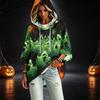 Women's Fashionable Three-Quarter-Sleeve Halloween-Printed Hooded Pullover