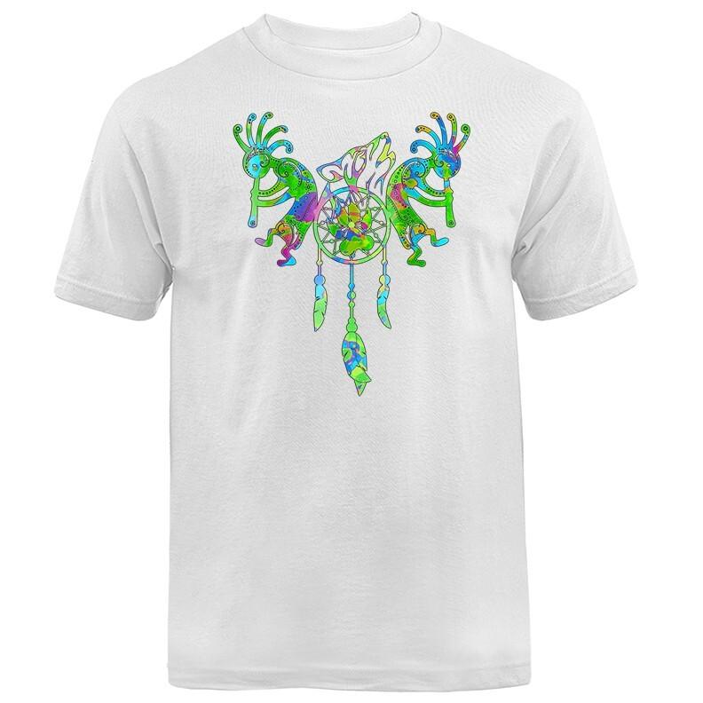 Kokopelli Duo Dreamcatcher Feathers Tribal Native American T-shirt S разноцветный