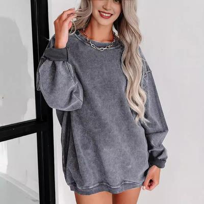 Frühlings- und Herbstmode für Damen in Übergröße, lockeres Rundhals-Sweatshirt, trendiges, lässiges, einfarbiges Langarmoberteil