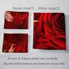 Red Beding Set Romantic Rose Printed Cozy Soft Duvet Cover King Quen Twin Sized Dimensions Birthday Gift Weding Gift for Couple Bedrom Decor
