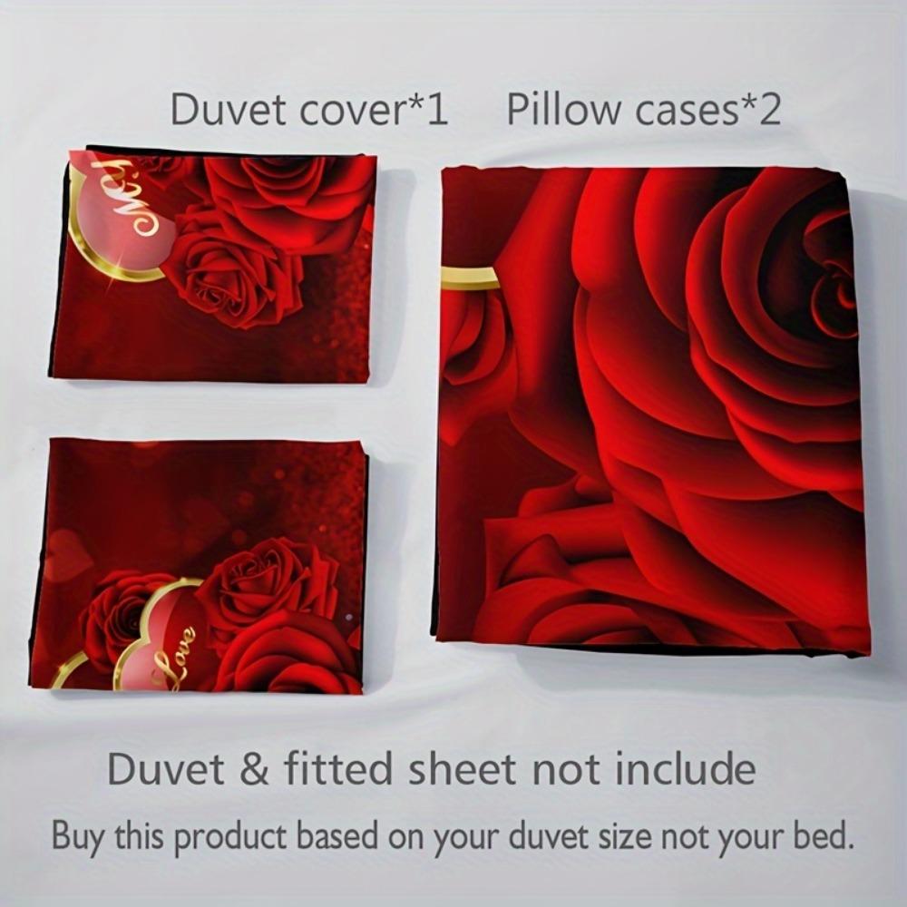 Red Beding Set Romantic Rose Printed Cozy Soft Duvet Cover King Quen Twin Sized Dimensions Birthday Gift Weding Gift for Couple Bedrom Decor