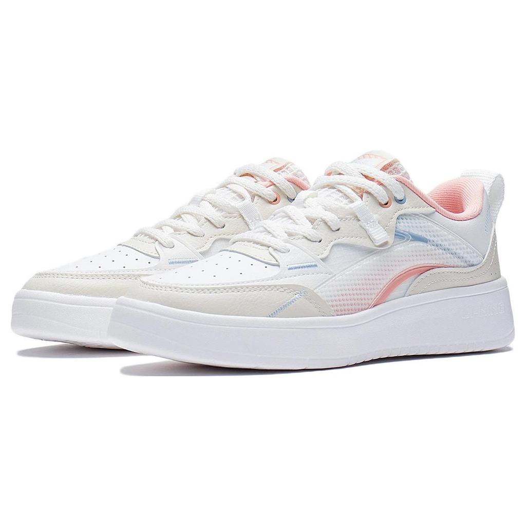 Li Ning Casual Slip Resistant Durable Lightweight Low Top Skate Shoes Women Sneakers White AGCS086-1