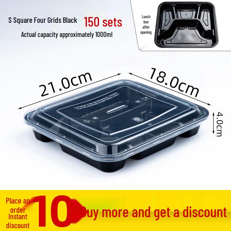 ZISIZ Disposable Transparent 4-Compartment Plastic Lunch Box