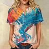Women Casual Printed Henley Neck Button Front Pocket Short Sleeve Linen Cotton Shirt Blouse Top for Summer