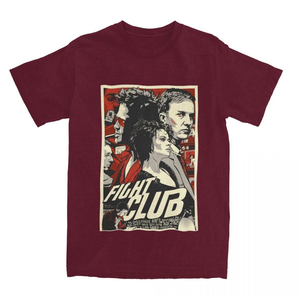 Men's Fight Club Movie Poster T Shirt Pure Cotton Clothing Vintage Short Sleeve Crewneck Tee Shirt Graphic Printed T-Shirts