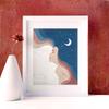 Blue Soulmate Couple Canvas Painting Boho Beautiful Women Wall Art Pictures Sun Moon Poster Abstract Minimalist Print Home Decor