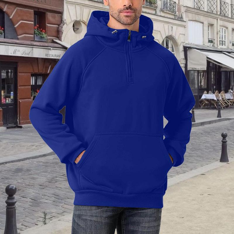 Felpa con mezza zip da uomo Autunno e Inverno Velluto Ispessito Felpa con cappuccio da uomo Top Giacca Monocolore