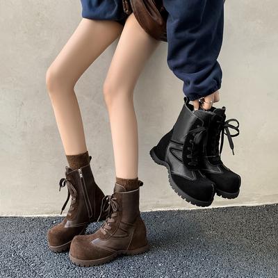Britischer Stil Mode vielseitige Schnür-Martin-Stiefel 2025 Herbst und Winter neu runde Zehenpartie flacher Boden Innenhöhenerhöhung kleine kurze Stiefel Damen