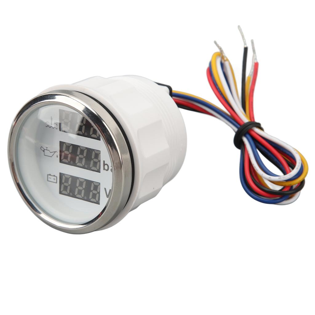Water Temp Gauge Oil Pressure Voltage Meter 52mm 3 in 1 Digital Display Meter for RV Yacht Fishing