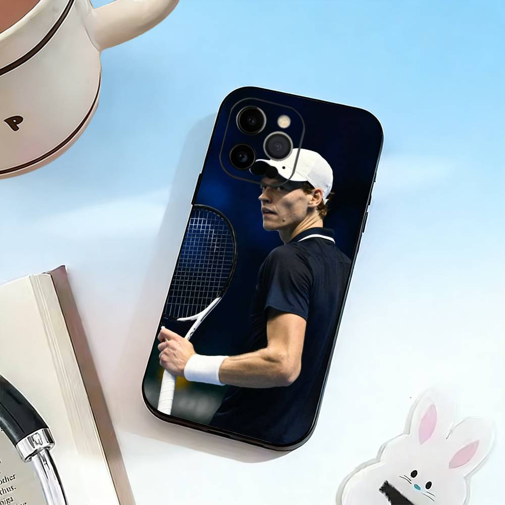

J-Jannik Sinner Phone Case For iPhone 17,16,15,14,13,12,11 Plus,Pro Max,XS,Soft Silicone Black Cover iPhone15plus