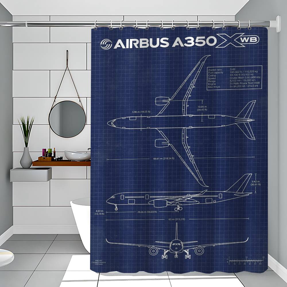 Air Force Flugzeug Airbus Patentdrucke Flugzeug 1 Stück Bedruckter Duschvorhang Wasserdicht Waschbar Mit 12 Haken Badezimmer Dusche Zuhause