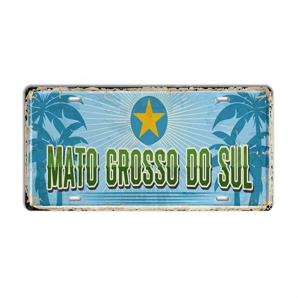 HD Metal Tin Sign Vintage Brazil Cities License Plate Style Retro Wall Art Decor for Home Bar Garage