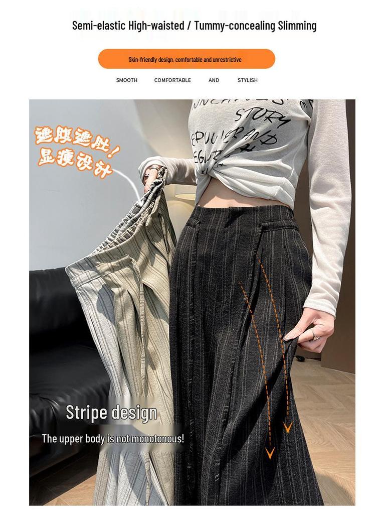 Korean Retro Style Women's Striped Wide-Leg Lace-Up Pants - 2026 Summer Collection