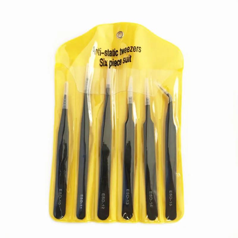 

6 шт. антистатических пинцетов из нержавеющей стали ESD для точного технического обслуживания, промышленного электронного ремонта, ручных инструментов для пайки