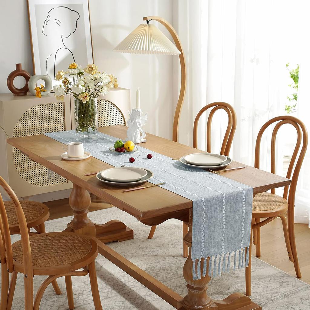 Party, Dresser Decor and Dining Room Decorations Rustic Cotton Linen Table Runner  with Hand-Tassels