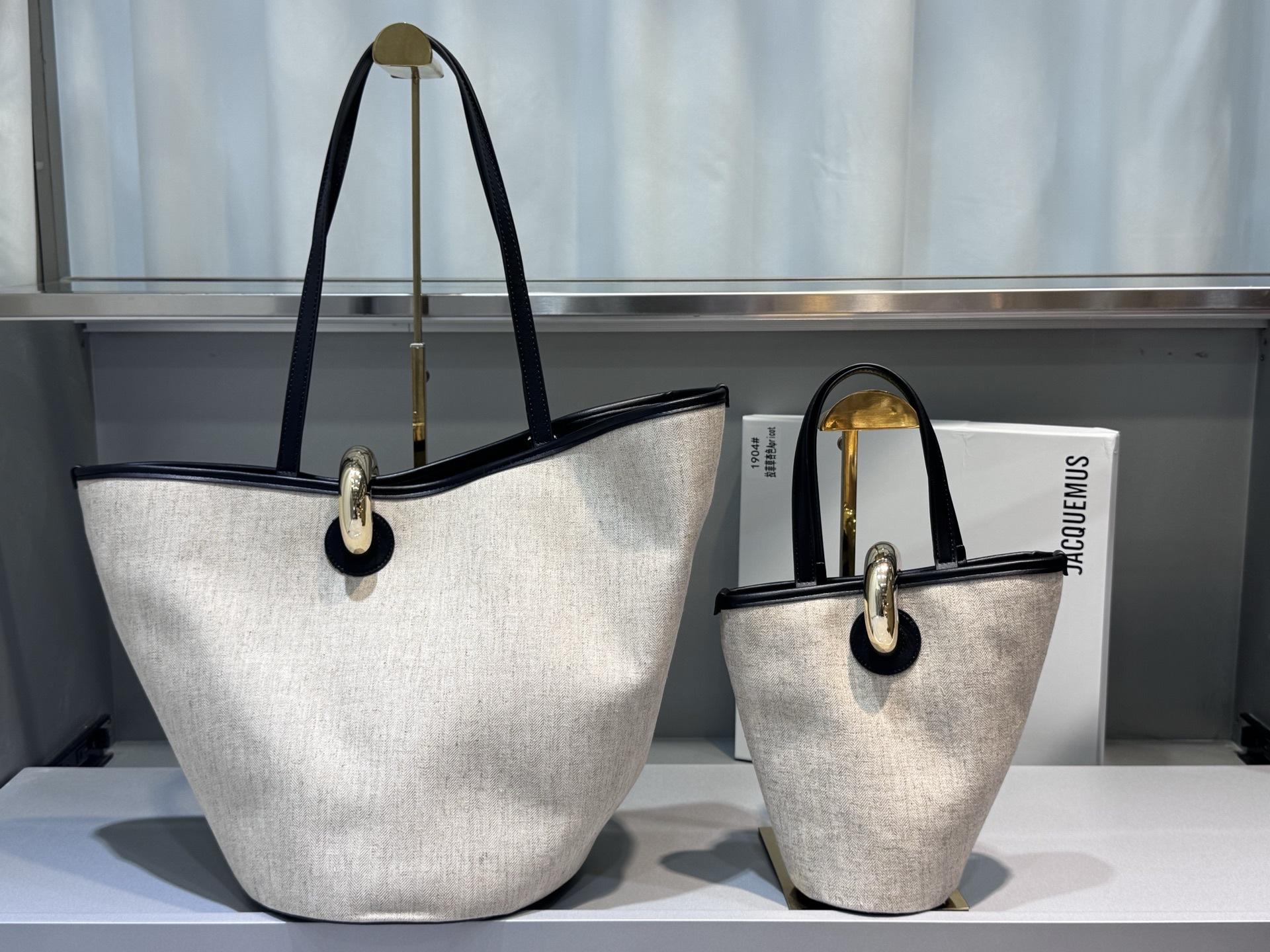

Плетеная сумка Jacquemus Повседневная Универсальная Пряжка Большая Вместимость Тоут 2025 / Стиль для отпуска 10x10x20cm светло-серый