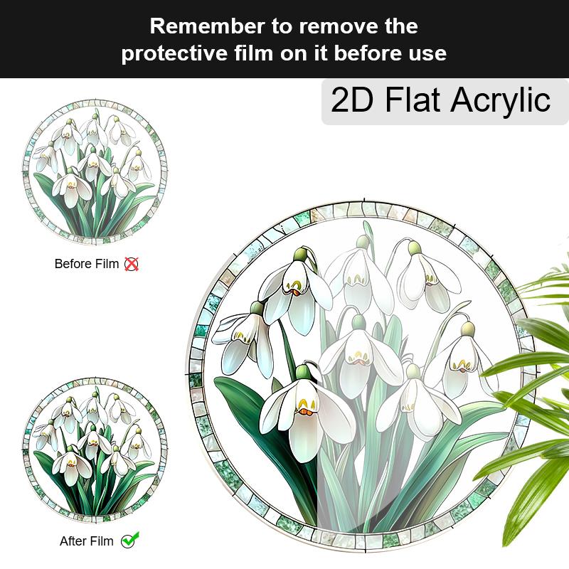 Acrylic Snowdrop Flowers Suncatcher, Stained Glass Style Window Hanging Ornament for Floral and Nature Lovers