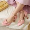 Fashion Spring Sweet Women Hght Heels Sandals Fashion Pink Beige Black Heels Wrap Toe Lolita Pumps For Girls Bow-tied Party Dress Shoes