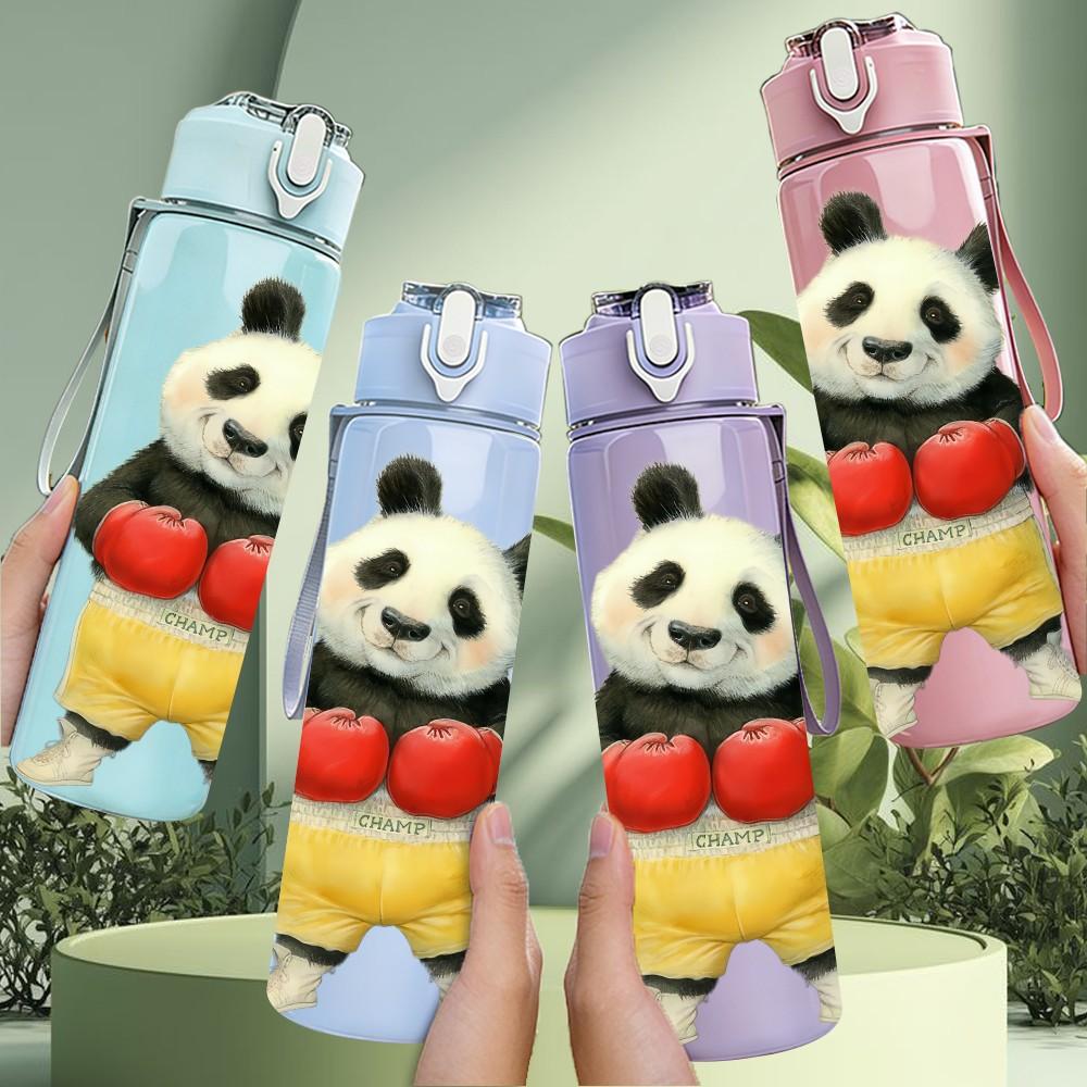 1PC Boxing Gloves Panda Pattern 750ml Color Plastic Sports Water Bottle Leakproof Flip Straw Lid Suitable for Sports Office Home Use