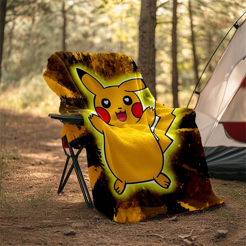 Pikachu Power Print Flannel Blanket, Soft Warm Lightweight Throw Blanket for living Room,Sofa Bed Camping office