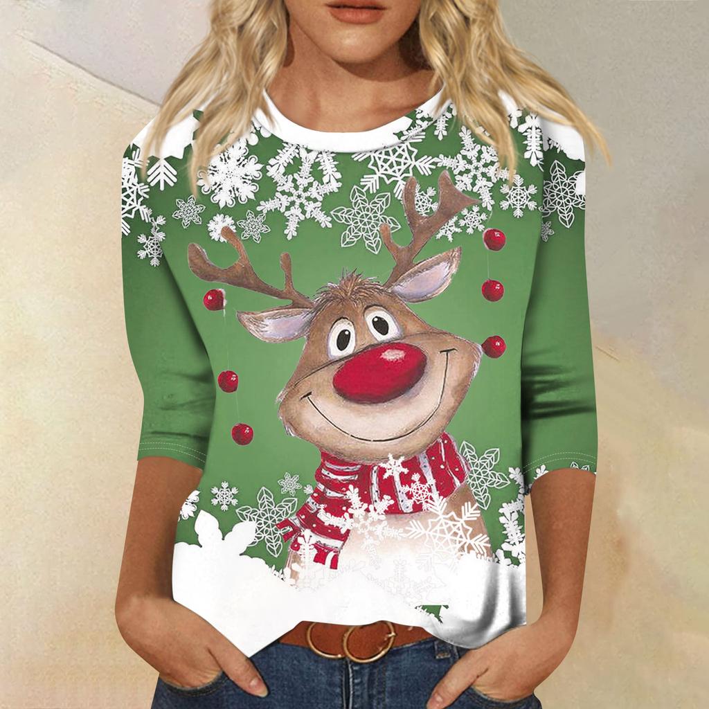 Mote Casual Rund Hals 3/4 Erme Løs Trykket T-skjorte Dame Topp